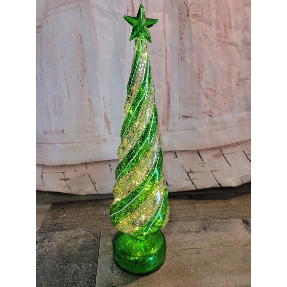 Green striped crackle tree Xmas star‎ Decor figure light up